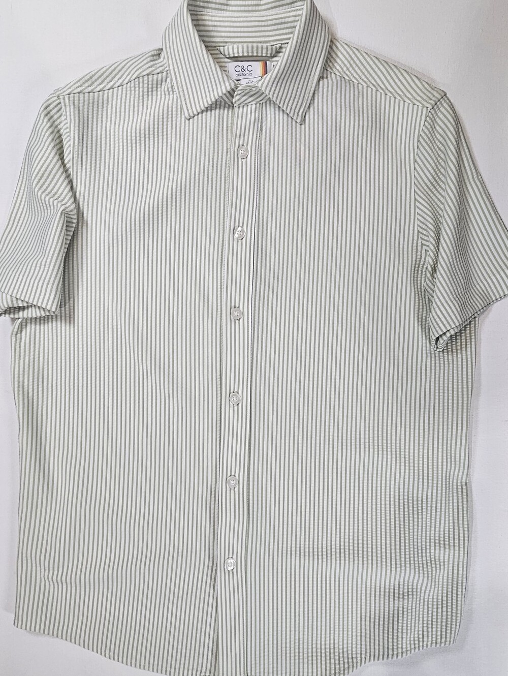 NWT C&C California Mens Button Down Shirt Size Small Green White Stripe Casual